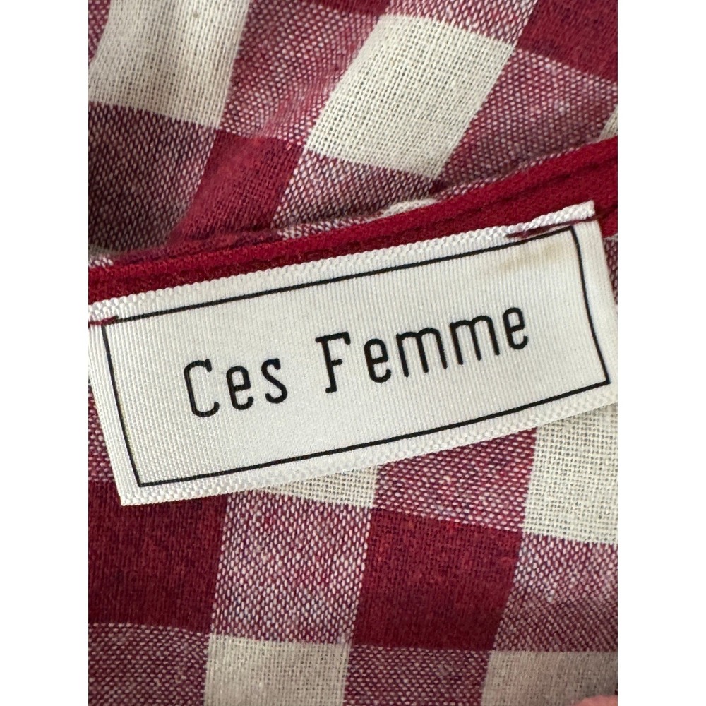 Ces Femme Shift Dress Womens Medium Burgundy Gingham Plaid Bell Sleeve Ruffle - Picture 9 of 9